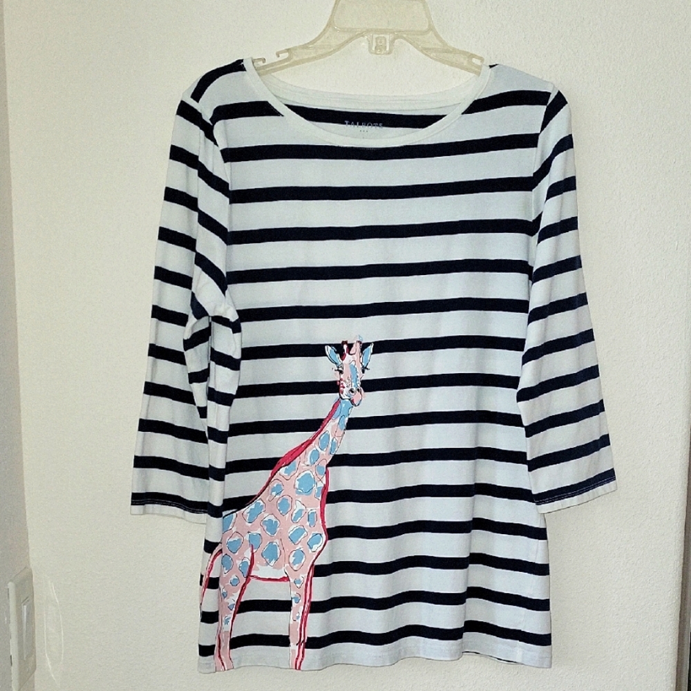 Talbots Striped 3/4 Sleeve with Giraffe Design, Large, EUC